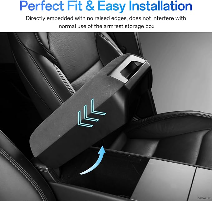 Center Console Armrest Cover for Tesla Model Y/3 Juniper/Highland 2026 2025 and Model Y L, Non-Slip Suede Arm Rest Storage Box Pad with Height Increase, Middle Console Covers Protector Mat