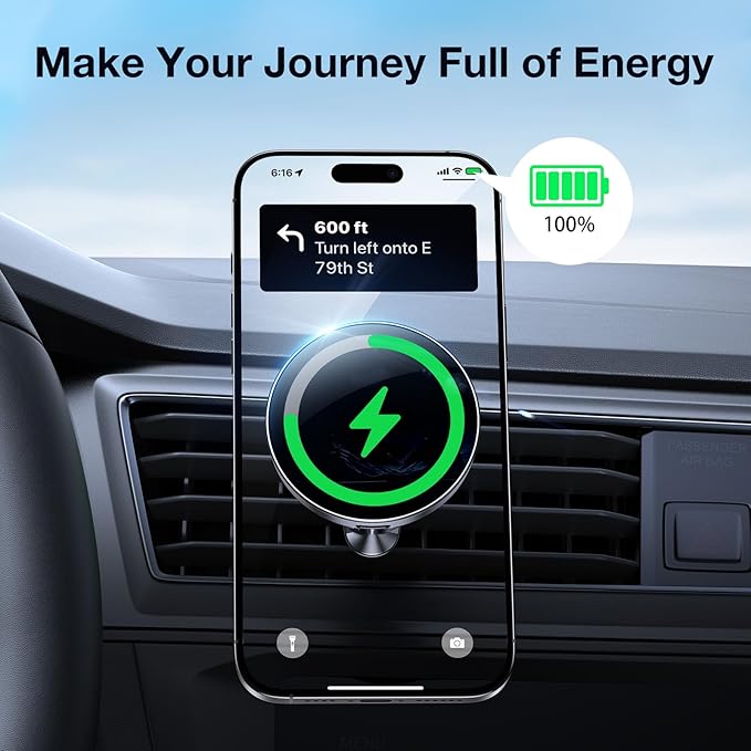 Coolpow for Magsafe Car Mount Charger【100% Stable】 15W Magsafe Car Charger Magnetic Phone Holders for Your Car Accessories for Women Men Gifts for Mothers Day Wireless Car Charger for iPhone 17 16 15