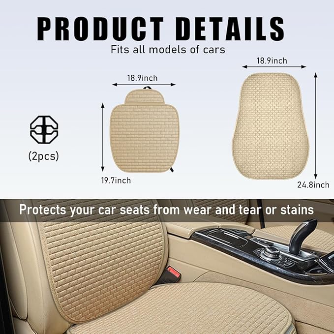 4PCS Car Seat Cover Pad, Breathable Auto Front Seat Bottom Cushion Mat & Seatback Cover, Soft Comfortable Vehicle Full Seat Protector, Universal Truck SUV Car Accessories (Beige)