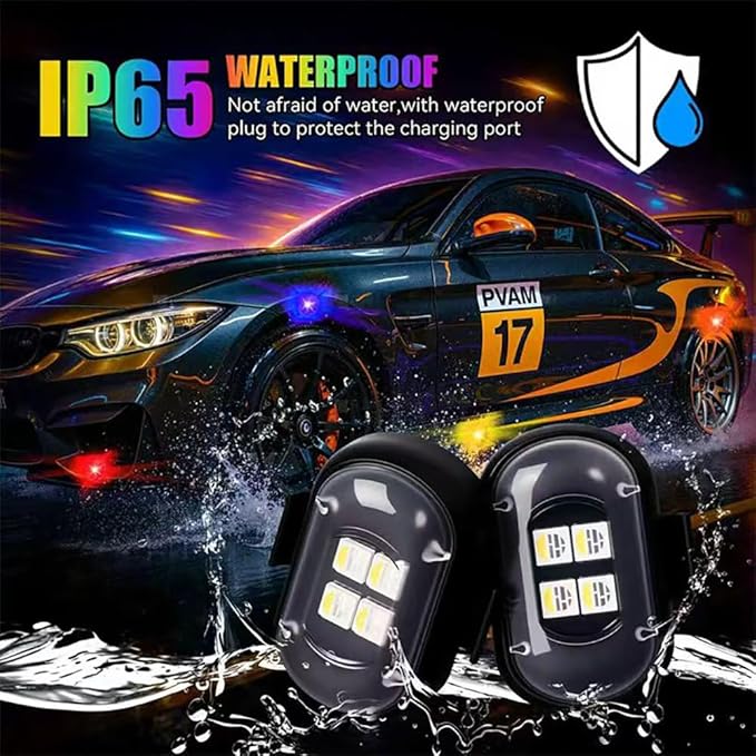 6PCS Upgraded Wireless LED Strobe Lights with Remote Control, 8 Colors Interior Car Lights with 4 Bright LED Lamp Beads，Suit for Car Motorcycle Bike Drone Aircraft