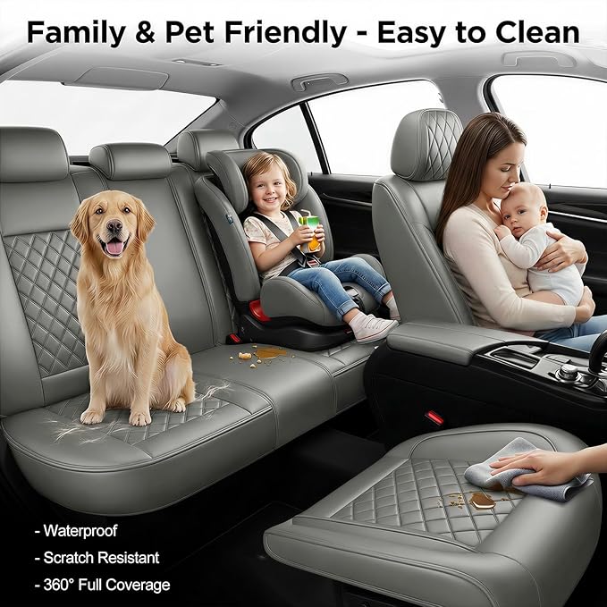 Fit TLX Car Seat Covers for Acura TLX 2014-2025 2026 - Premium Leather, Waterproof, All-Weather, Airbag Compatible, Anti-Slip, Breathable, Easy Install, Seat Protectors, Full Set, Gray