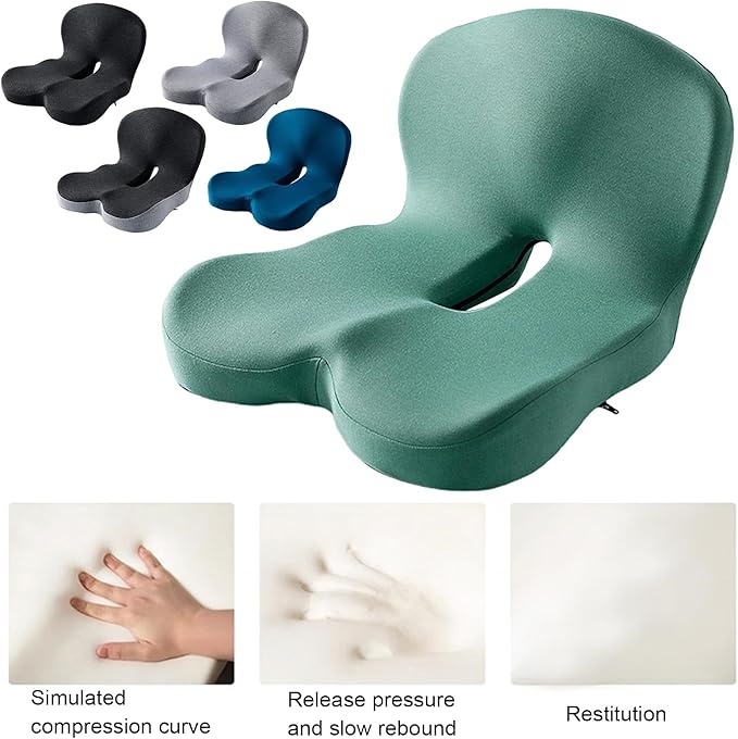 Car Seat Cushion for Long Driving, Ergonomic Memory Foam Seat Cushion, Car Seat Cushion for Back Pain and Lumbar Support Non Slip and Easy Clean for Driving Gaming Chair and Travel A Light Grey