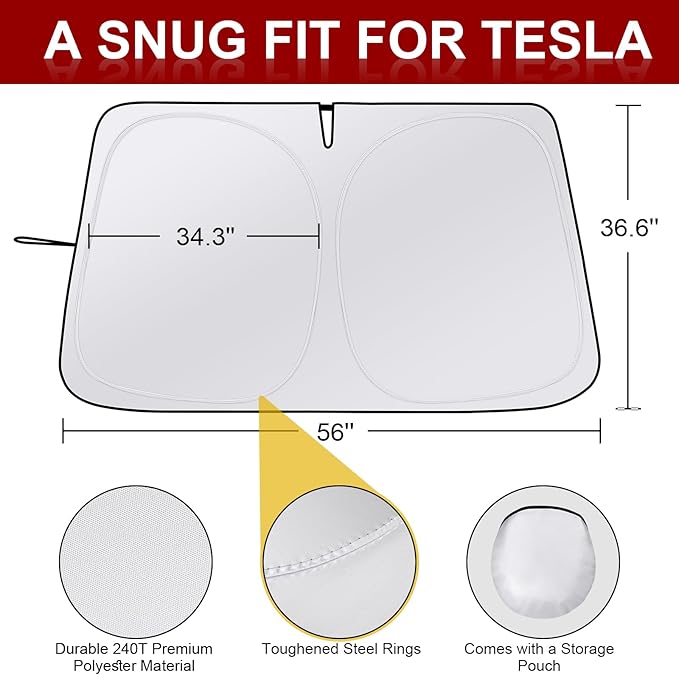 Car Windshield Sunshade for Tesla Model Y/3 - Folding Front Window Sun Shade Cover with Upgraded UV Protection Fabric, Professional Accessories for Tesla Model 3/Y 2016 to 2026 with a Storage Bag
