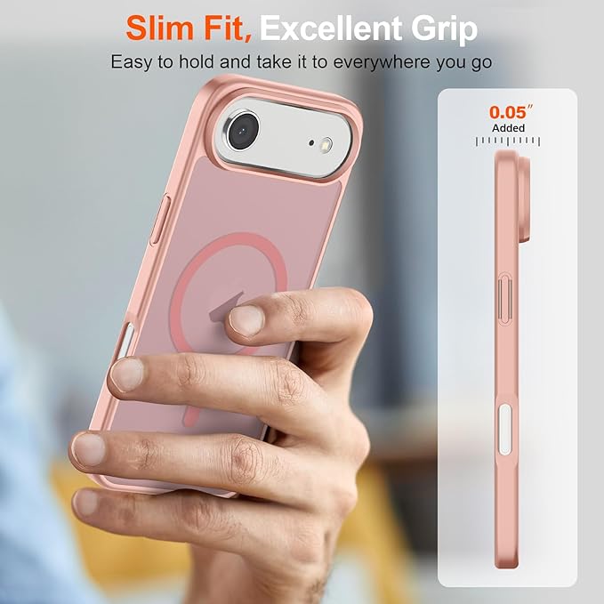 SUPFINE Magnetic for iPhone Air Case (Compatible with MagSafe)(Military Grade Drop Protection) Slim Translucent Matte Shockproof with Anti-Fingerprint Phone Cover for 17 Air,Pink