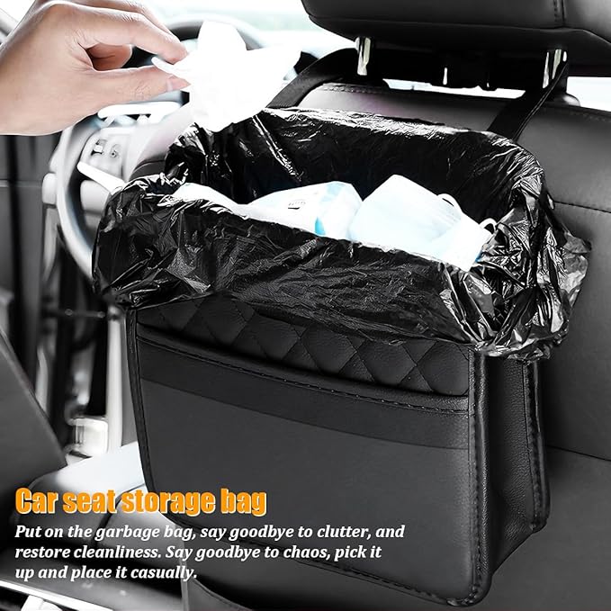 Car Seat Back Organizer, Leather Multipurpose Automotive Hanging Storage Bag Pockets, Vehicle Interior Backseat Trash Bag Can Organizer Accessories, Universal for Most Cars (Green)