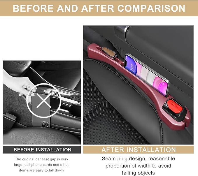 2 PCS Car Seat Gap Filler Organizer, Multifunctional Gap Fillers Between Seat and Center Console, Recessed Storage Organizer Stop Things from Dropping for Car Truck SUV (Red)