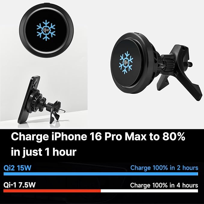 Qi2 Certified 15W Wireless Car Charger with Peltier Cooling, MagSafe Compatible Magnetic Car Mount, Strong N52 Air Vent Phone Holder for iPhone 17/16/15/14 Pro Max, Galaxy S26/S25(Black)