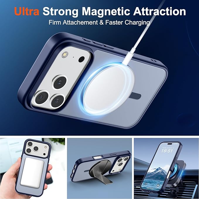 SUPFINE Magnetic for iPhone 17 Pro Case (Compatible with MagSafe)(Military Grade Drop Protection) Translucent Matte Shockproof with Anti-Fingerprint Phone Cover,Navy Blue