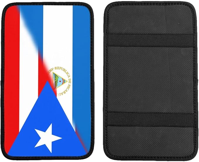 Puerto Rico Nicaragua Nicaraguan Flag Auto Center Console Armrest Cover Car Handrail Box Cushion Pad Mat Universal Fit Most Vehicle Sedan Truck SUV Soft Comfort Decor Accessories