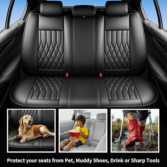 Fit Santa Fe Seat Covers Custom Fit for Hyundai Santa Fe 2005-2026 (Only 5-Seat Version) - Full Set Premium Leather, Waterproof, All-Weather, Airbag Compatible, Car Seat Protectors (Black)