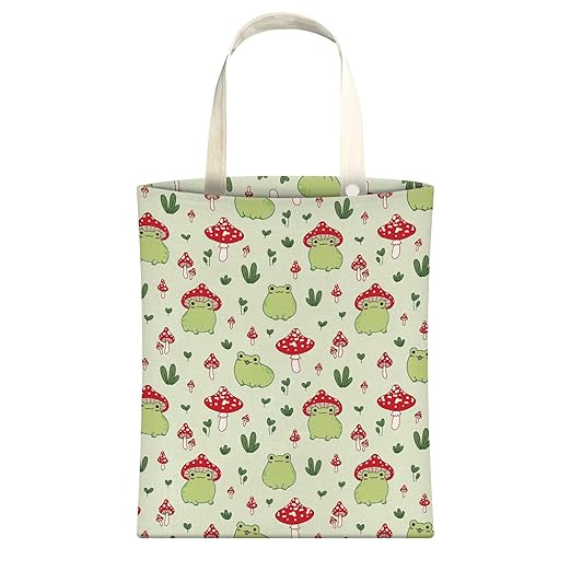 Cute Car Trash Can, Hanging Canvas Car Back Seat Organizer and Storage Bag, Funny Car Trash Bag For Travelling, Outdoor Cute Green Frog Mushroom