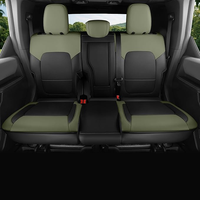 Red Rain Ford Car Seat Cover Customized Fit for Ford Bronco Seat Cover 4 Door 2025 2024 2023 2022 2021 Black and Green Seat Protector (Bronco 4Door-Black+Avocado Green)