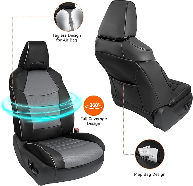 Custom Fit RAV4 Seat Cover for Toyota RAV4 2019 2020 2021 2022 2023 2024 Adventure and TRD-Off Road,Faux Leather,2-Row Full Set,(Black&Grey)