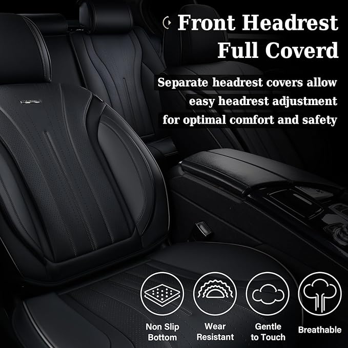 Coverado Car Seat Covers Front Seat, Breathable Nappa Leather Seat Cover, Black Seat Cover for Cars, Luxury Waterproof Car Seat Protector, Front Seat Cushion Universal Fit for Most Vehicles