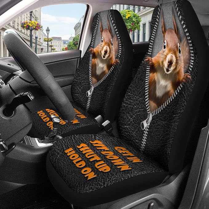 GENANY Funny Squirrel Car Seat Covers Set of 2, Breathable Front Seat Covers for Truck Sedan SUV, Vacation Movie Car Accessories, Christmas Squirrel Gift for Women Men