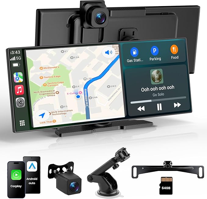11.5" Portable Carplay Screen for Car,Wireless Car Play Screen with Carplay,Android Auto,OTA Updates,60FPS,4K Dash Cam + 1080P Backup Cam (with a Camera Bracket),Voice Control,GPS Navigation