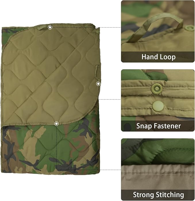 Poncho Liner Military Insulation Blanket Camo with Compression Carry Bag for Outdoors Hiking Jungle Hunting Gear