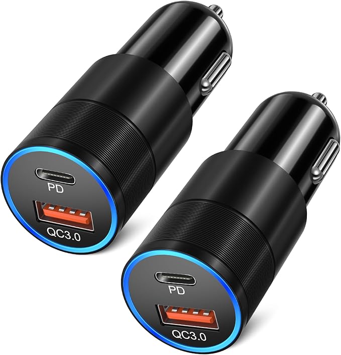 Car Charger USB C, 2 Pack 36W Dual Ports USB-A & USB-C Car Charger Adapter QC/PD 3.0 Fast Charging Cigarette Lighter Phone Plug for iPhone 17 16e 15 Pro Max Galaxy Pixel Android Cargador para Carro