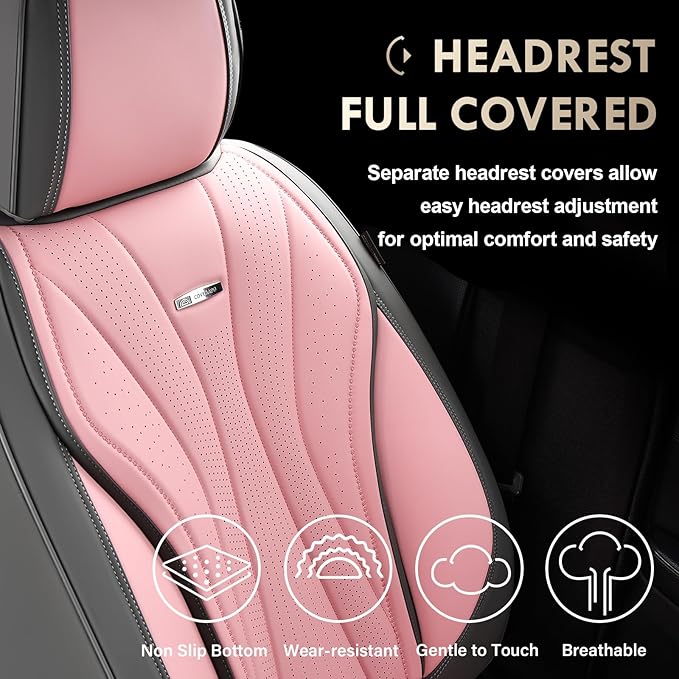 Coverado Front Seat Covers, Luxury Leather Seat Covers for Cars, Automotive Seat Cover, Car Seat Protector Waterproof, Premium Car Seat Covers Car Seat Cushions Universal Fit for Most Cars (Gray&Pink)