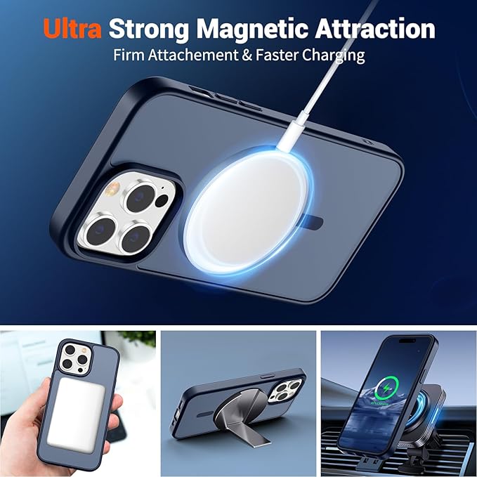 SUPFINE Magnetic for iPhone 14 Pro Max Case with Screen Protector (Compatible with MagSafe) (Military Grade Drop Protection) Translucent Matte Shockproof Phone Cover,Dark Blue