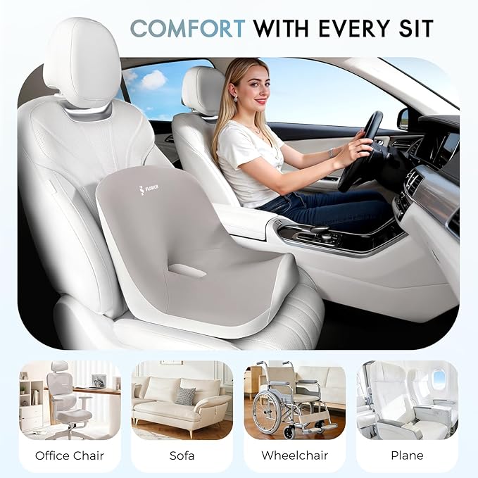 Car Seat Cushion and Lumbar Support Pillow, Larger Memory Foam Seat Cushion, Ergonomic L-Shaped Design Cushion for Back Pain Relief, Non-Slip Driving Cushion for Car, Office, Truck, Wheelchair-Gray