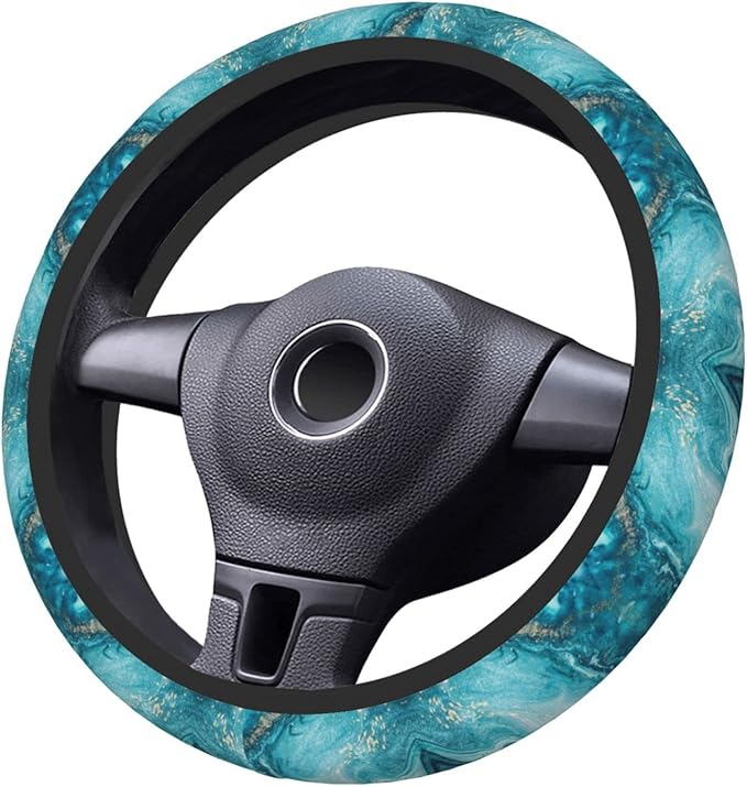 Light Blue Marble Auto Car Steering Wheel Cover Universal 15 Inch Neoprene Interior Decor Protection Accessories