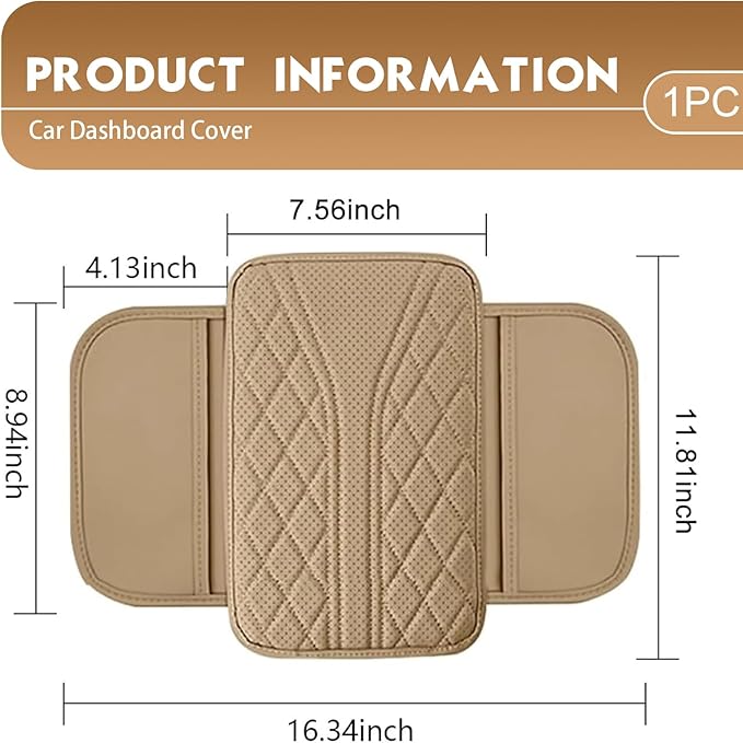 Car Center Console Cover, Leather Automotive Armrest Cushion with 2 Storage Bags, Breathable Armrest Cover, Universal Waterproof Arm Rest Protection Pad for SUV, Sedan, Truck (Beige)