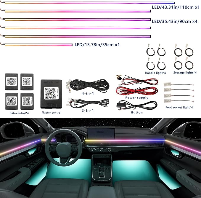 Acrylic Car LED Ambient Light, Fiber Optic Interior Light Strip, 24 Million Types, Ambient Light KKT that Swings with The Melody of Music (Dreamcolor 18 in 1)