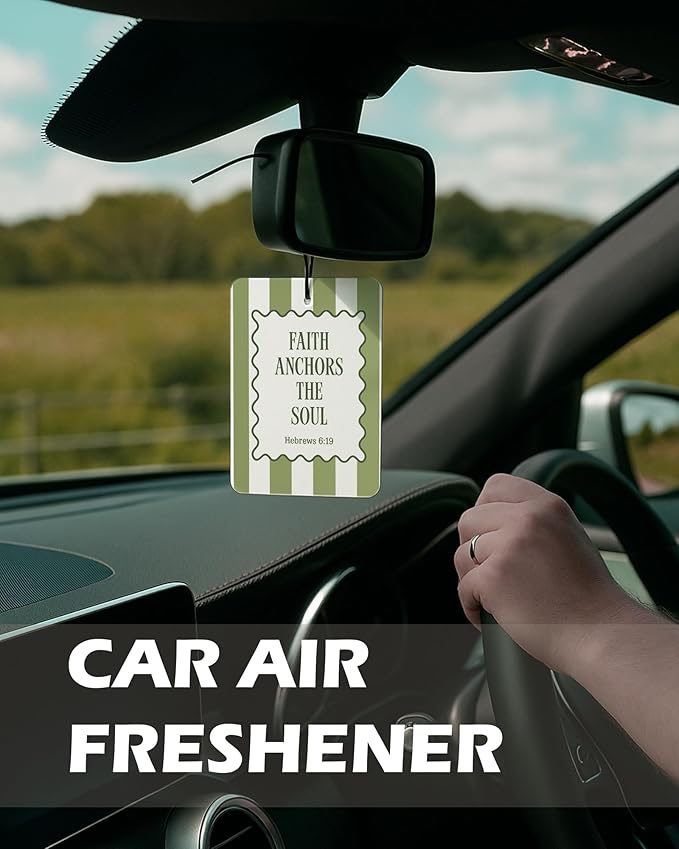 Green Coquette Bow Christian Cologne Car Air Freshener 4 Pcs, Preppy Green Ribbon Religious Hanging Air Freshener for Cars Bathroom Dorm Books Decor, Christian Accessories Gifts for Women Girls