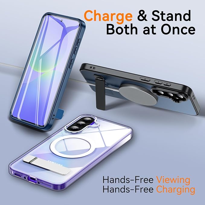 OWKEY for Samsung Galaxy A37 5G Case with Stand, Magnetic Shockproof Case Fit for Magsafe Translucent Matte Cover for Samsung A37, Clear