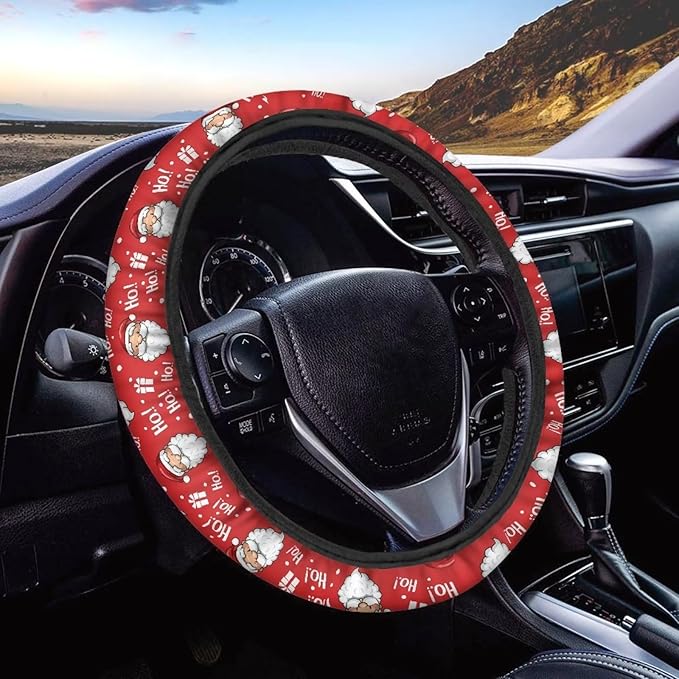 AFPANQZ Christmas Steering Wheel Covers Xmas Decor Car Accessories Cartoon Santa Claus Car Steering Wheel Covers Anti-Slip Soft Grip 14-15 inch Stretch-on Steering Wheel Protector Rrd