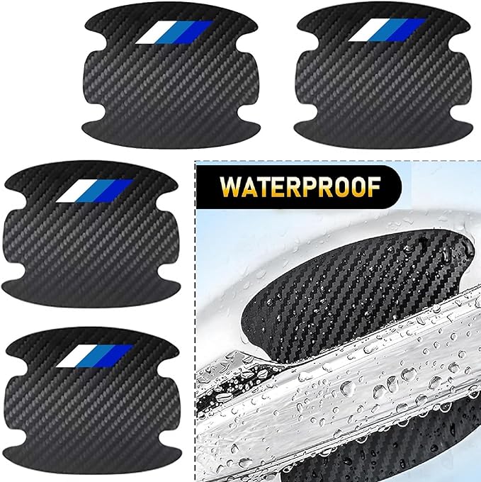 8PCS Stylish Door Handle Scratch Protectors - Tri-Color Carbon Fiber Bowl Sticker, Universal Paint Guard Cover, Personalized Cup Protector for Cars