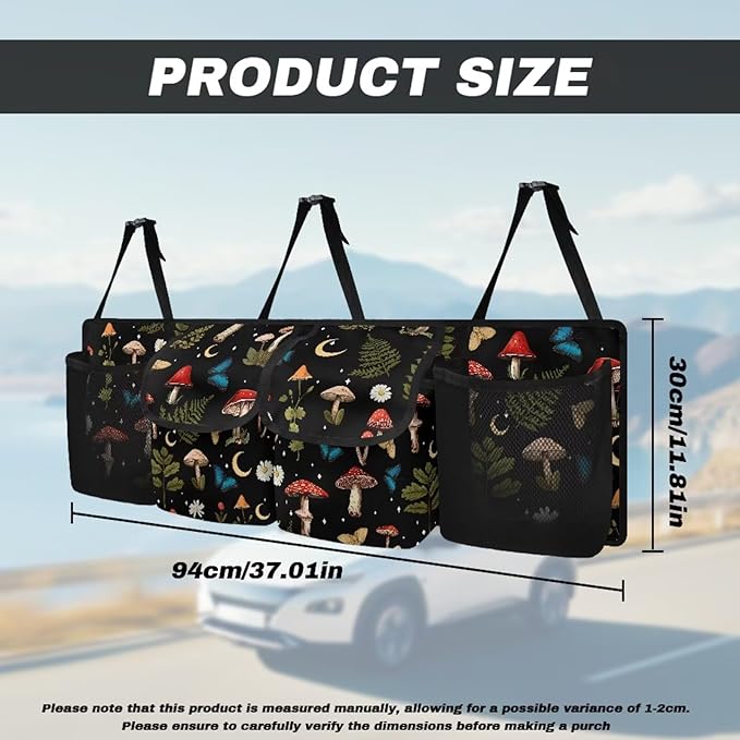 Mushroom Trunk Organizer Women Small SUV Trunk Organizers and Storage, Machine Washable Car Travel Accessories with 4 Pockets Are Deep Enough That Things Won't Sag or Fall Out