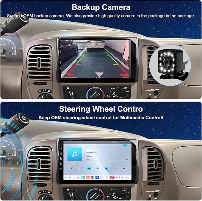 QLED Radio for Ford F150 1999 2000 2001 2002 2003 Upgrade,Touch Screen Stereo Replacement,Wireless carplay Android auto,Free Camera