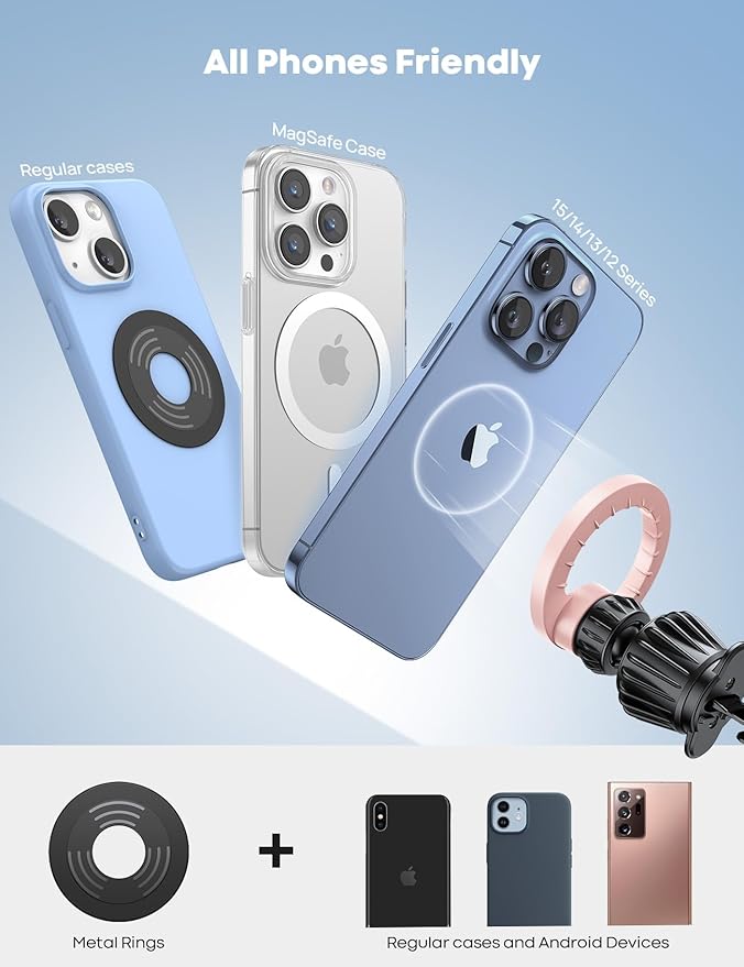 Lamicall for MagSafe Car Mount - [20 Super Magnets] Magnetic Car Phone Mount, Air Vent Phone Holder Car, Hands Free Cell Phone Holder Clip Car Accessories fit iPhone 17 16 15 Pink