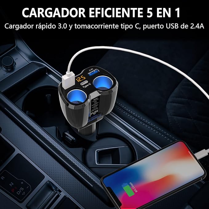 Cigarette Lighter Splitter 2 Socket, Qidoe 150W Cigarette Lighter Adapter 20W USB C Car Charger and 18W QC3.0 Multi Port Car 12V Splitter with Button Switch LED Voltmeter for GPS Dash Cam Phone Tablet