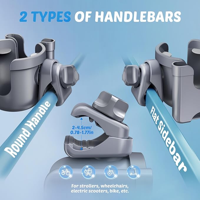 Guiseapue 2-Pack Cup Holder for Walker: Wheelchair Cup Holder for Seniors and Adults, Rollator Wheelchair Walker Accessories, Bottle Drink Holder for Rolling Walker, Mobility Scooter