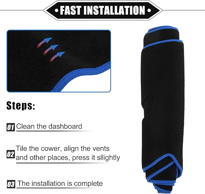 Dashboard Cover Compatible for Mitsubishi Outlander 2013-2020, Non-Slip Polyester Black Blue Dash Cover Mat Dash Board Protector Cover