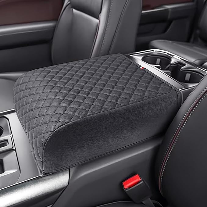 PIMCAR Center Console Cover for 2021-2025 2026 Ford F150 PU Leather Armrest Cushion Protector Interior Accessories (Only fit for Full Bucket Seat)