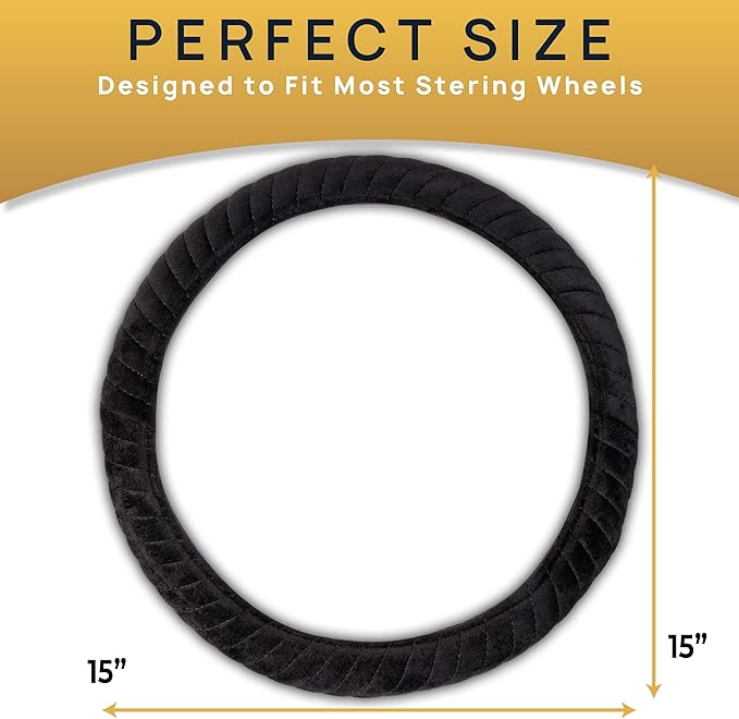 VaygWay Car Heated Steering Wheel Cover - 12v Black Soft Plush Warmer Car Steering Wheel Heater - Premium Quality 15" Auto Comfortable Steering Wheel Cover Protector Warmer for Vehicle (Soft Plush)