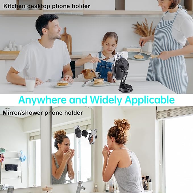 Universal Vacuum Phone Holders for Your Car [360° Rotation Metal Holder] Upgraded Suction Cup Phone Mount for Car/Tesla/Mirror/Wall, Foldable Tesla Phone Mount for All Phones and Thick Cases