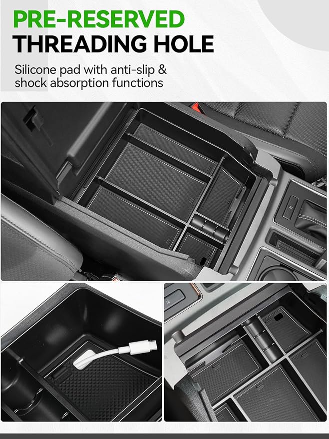 ELECFRESH 2PCS Center Console Organizer for 2023 2022 2021 Ford F150 Accessories, Armrest Storage Box and 16-Compartments Divider for Ford F150 (Not fit for 2024-2026)