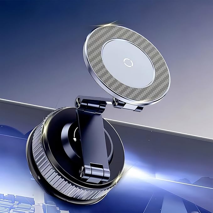 Magnetic Car Phone Holder with Suction Cup 360° Adjustable Foldable Phone Mount Zinc-Alloy Phone Holders for Your Car for Tesla iPhone 17 Pro Max 16 15 14 13 12 Plus