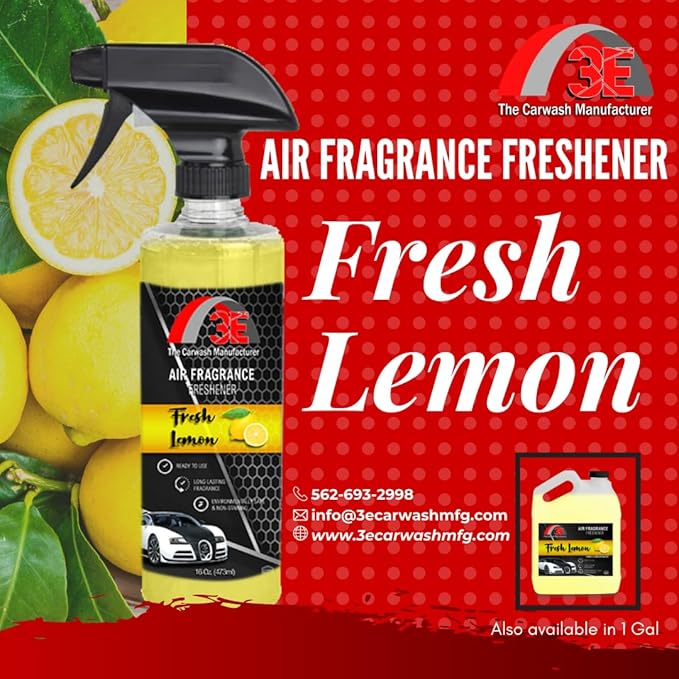 3E Car Air Freshener Premium Fresh Lemon Scent 16 fl oz – Professional Automotive Air Freshener & Odor Eliminator, Long-Lasting Interior Fragrance for Cars, Trucks, SUVs, RV, Home & Office (LEMON)