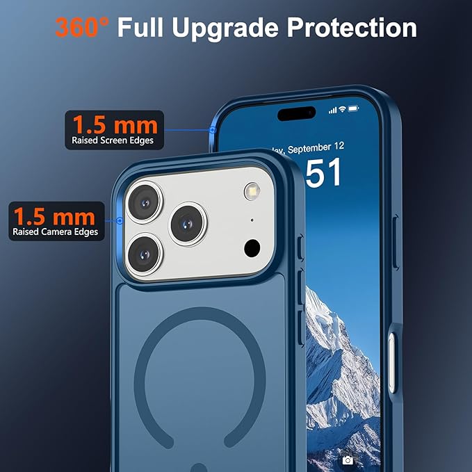 SUPFINE Magnetic for iPhone 17 Pro Case (Compatible with MagSafe)(Military Grade Drop Protection) Translucent Matte Shockproof with Anti-Fingerprint Phone Cover,Deep Blue