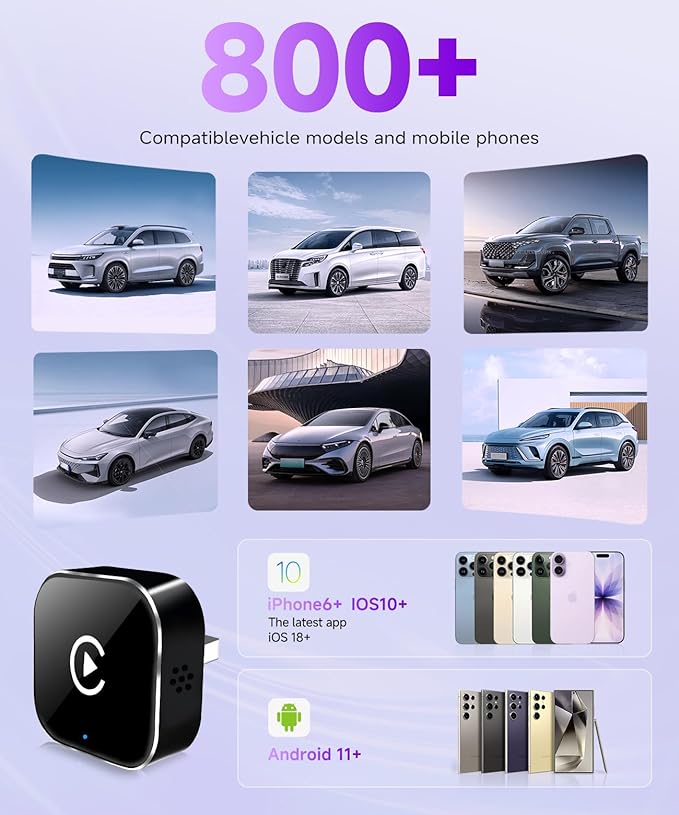 2 in 1 Mini Wireless CarPlay Adapter for iPhone, Apple Carplay Android Auto Adapter, Bluetooth 5.0 Carplay Dongle, Plug & Play, 5G-WiFi (Black)