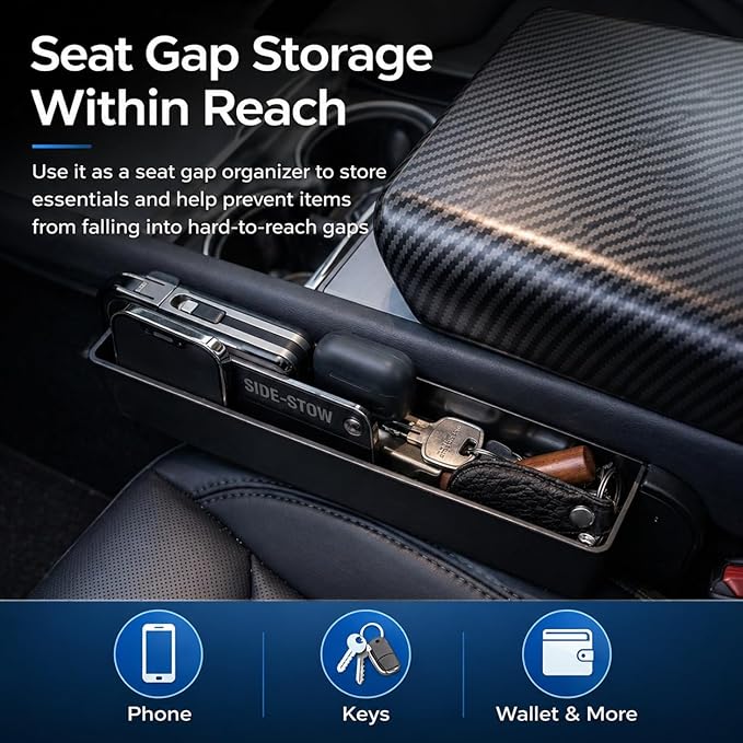 Car Seat Gap Organizer with Steering Wheel Tray, 2-in-1 Anti-Drop Storage Filler for Sedans, Compact Car Tray for Food, Laptop, Coffee and Daily Essentials