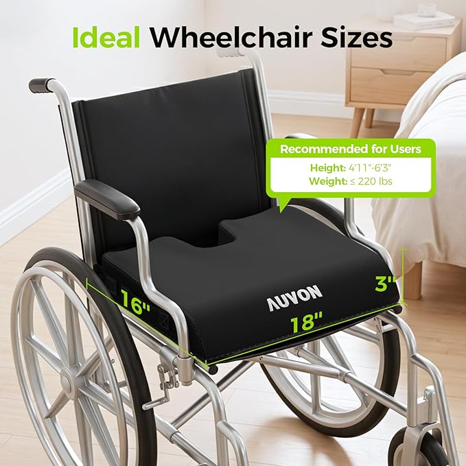 AUVON Gel Wheelchair Seat Cushion, Relieve Sciatica, Back, Coccyx, Pressure Sore and Ulcer Pain, Refreshing Ergonomic Chair Cushion with Waterproof Silk Fabric, Anti-Slip Cover