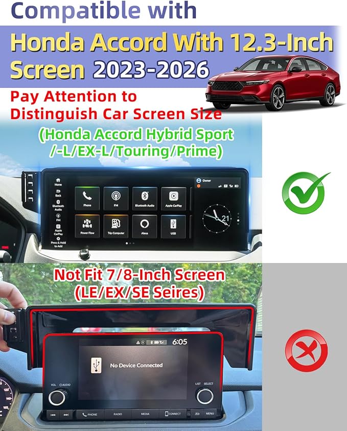 PZK Car Phone Mount for 2023-2025 2026 Honda Accord Hybrid Sport /-L/EX-L/Touring/Prime (Only for 12.3-Inch Screen) Magnetic 15W Fast Wireless Charger Car Phone Holder (Not Fit for LX/EX/SE Series)
