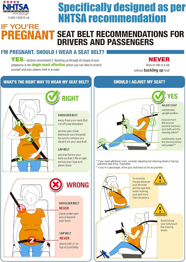 Car Seat Cushion for Pregnant Drivers and Passengers, NHTSA Recommended Prevent The Abdomen from Stress with Strap Adjuster, Memory Foam Seat Cushion for Tailbone Pain Relief, Sciatica & Back Support